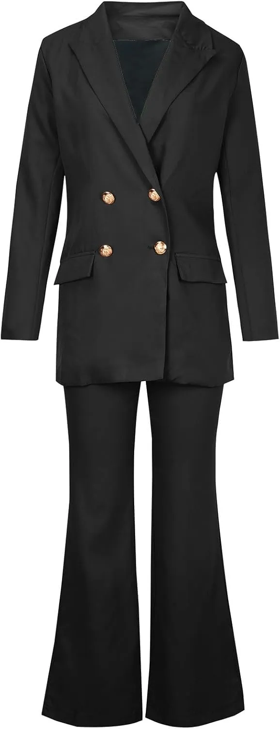 Women Business Casual Outfits Two Piece Office Sets Open Front Long Sleeve Blazer Jackets Flare High Waisted Pants
