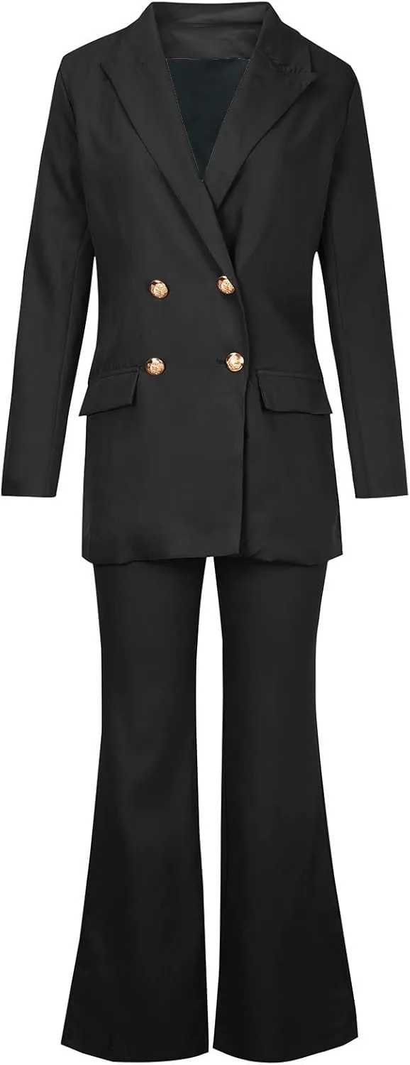 Women Business Casual Outfits Two Piece Office Sets Open Front Long Sleeve Blazer Jackets Flare High Waisted Pants