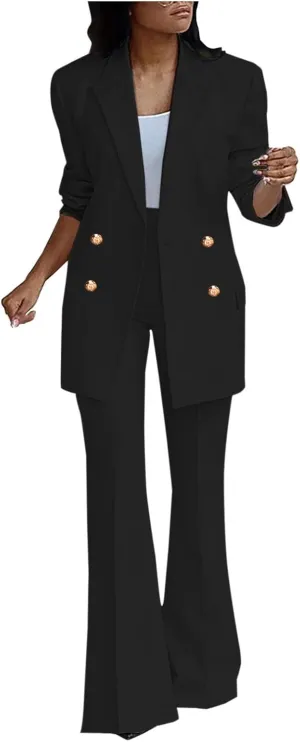 Women Business Casual Outfits Two Piece Office Sets Open Front Long Sleeve Blazer Jackets Flare High Waisted Pants