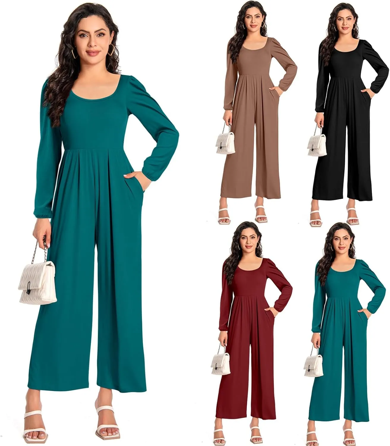 Women Casual Jumpsuits Dressy One Piece Outfits Wide Leg Pants Rompers with Pockets