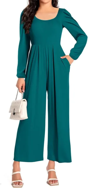Women Casual Jumpsuits Dressy One Piece Outfits Wide Leg Pants Rompers with Pockets