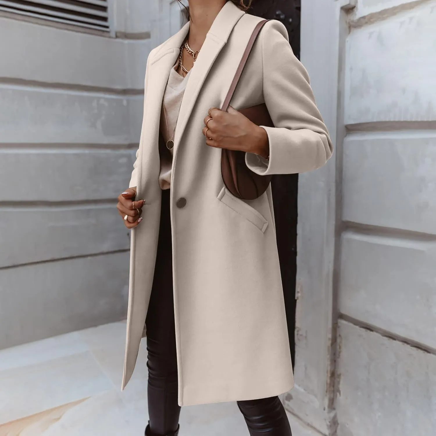 Women Elegant Wool Blend Pea Coat Trench Notch Lapel Winter Warm Long Sleeve Midi Jacket Cardigans Overcoat With Belt