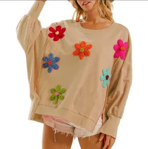 Women Floral Oversized Sweatshirts Long Sleeve Crewneck Graphic Print Hoodies Pullover Tops Y2k Fall Fashion