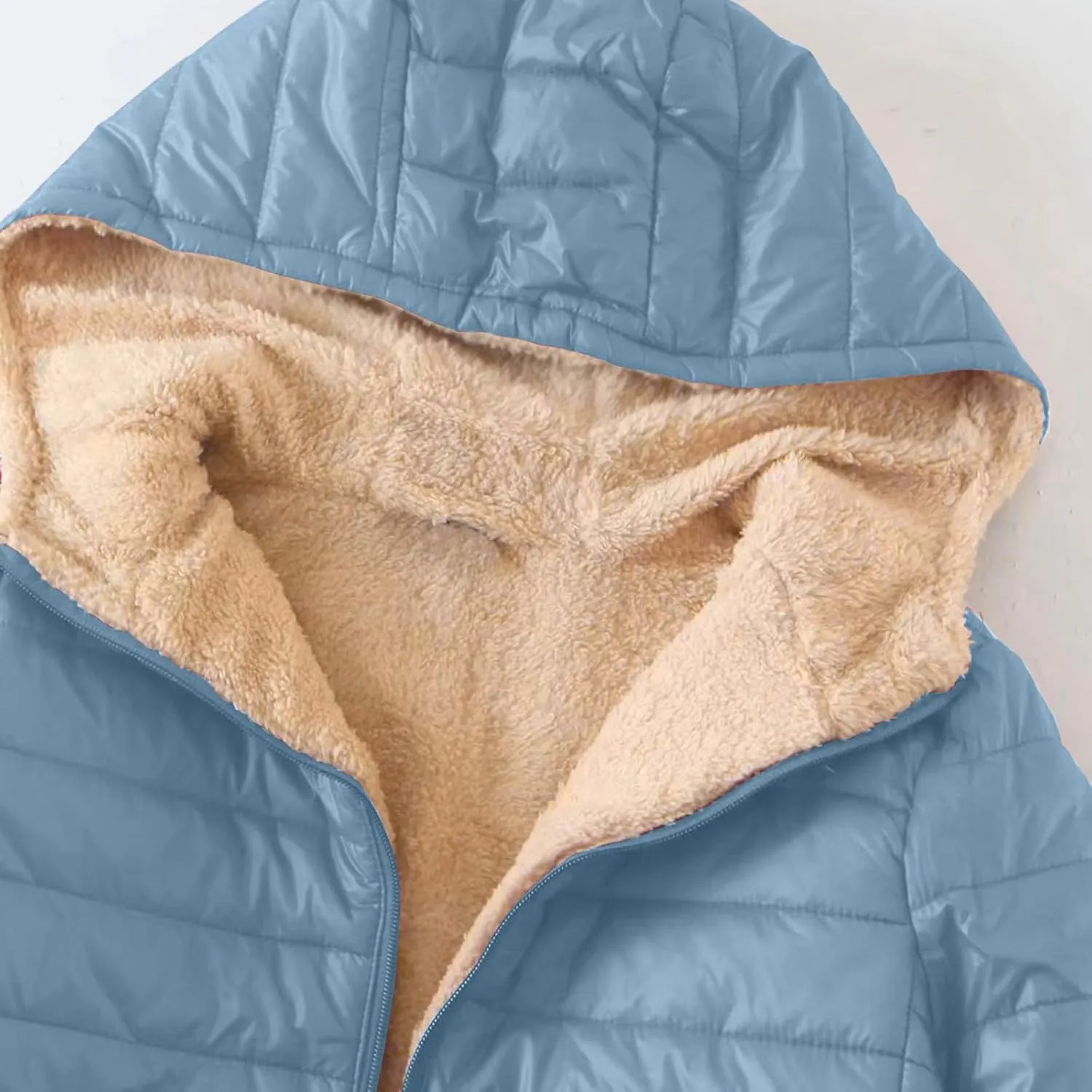 Women Lightweight Down Coat Packable Puffer Jacket Fleece Warm Winter Coat Hooded Mid-Length Jacket Outwear With Pocket