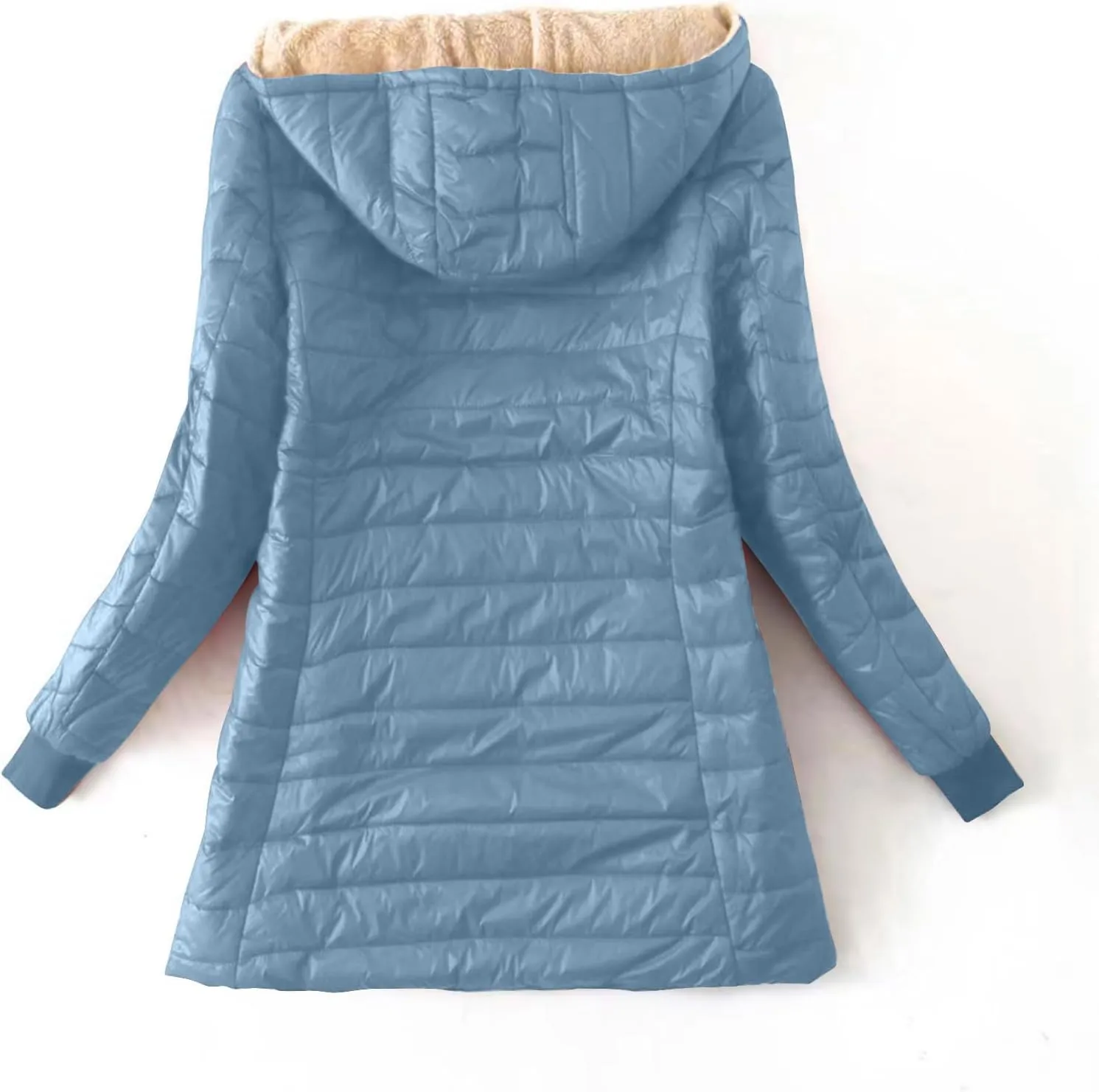 Women Lightweight Down Coat Packable Puffer Jacket Fleece Warm Winter Coat Hooded Mid-Length Jacket Outwear With Pocket