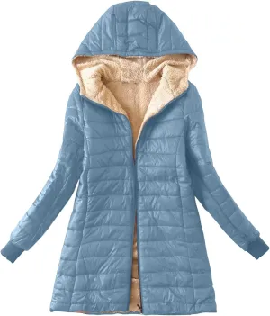 Women Lightweight Down Coat Packable Puffer Jacket Fleece Warm Winter Coat Hooded Mid-Length Jacket Outwear With Pocket