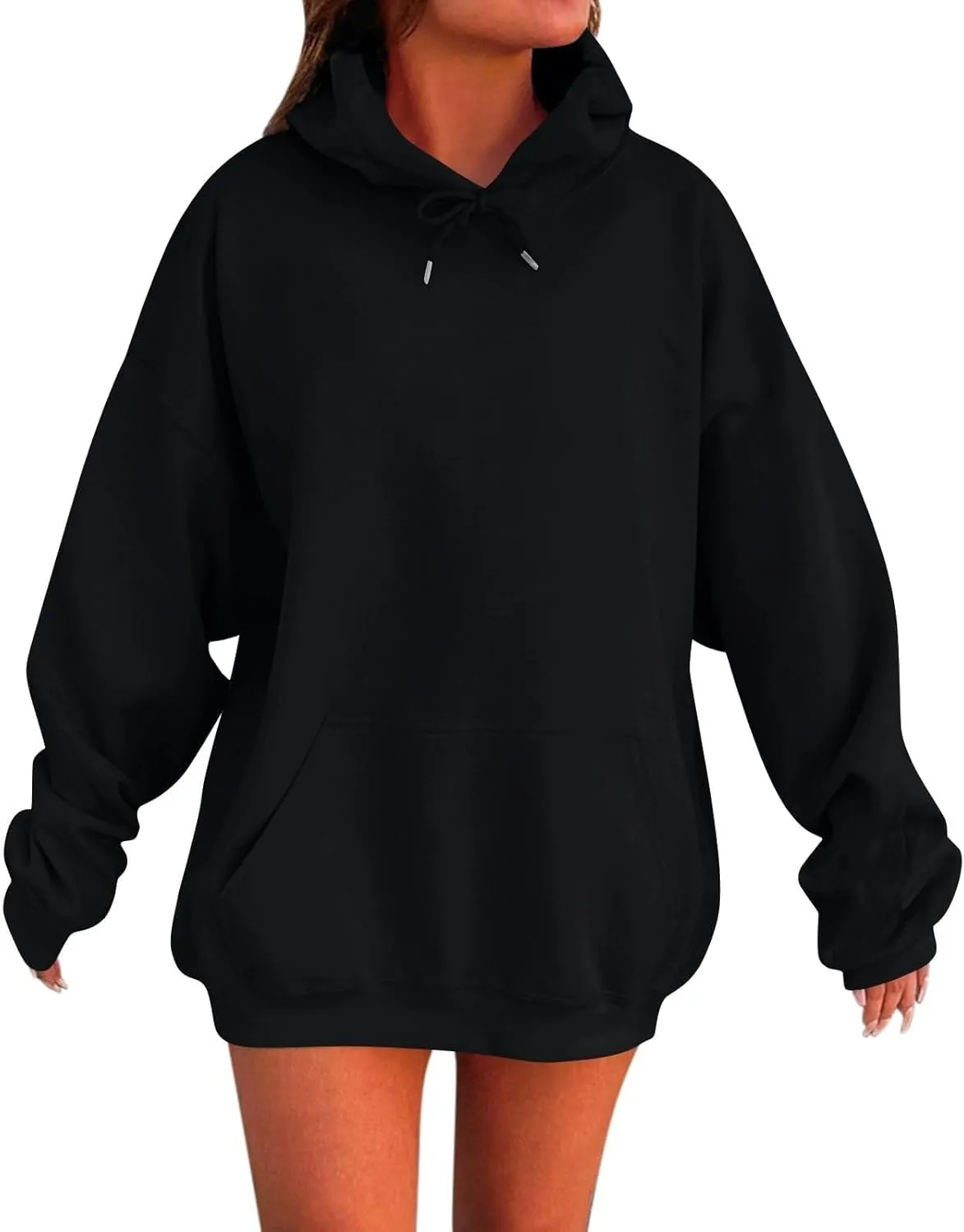 Women Oversized Hoodie Solid Color Drop Sleeve Imitation Cotton Sweatshirt Fashion Y2k Cute Loose Clothes with Pocket