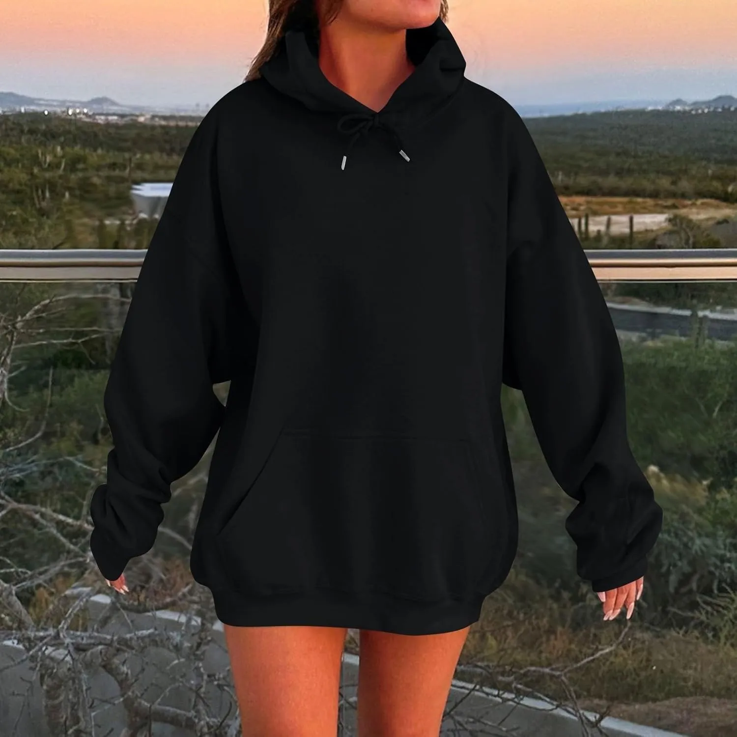 Women Oversized Hoodie Solid Color Drop Sleeve Imitation Cotton Sweatshirt Fashion Y2k Cute Loose Clothes with Pocket