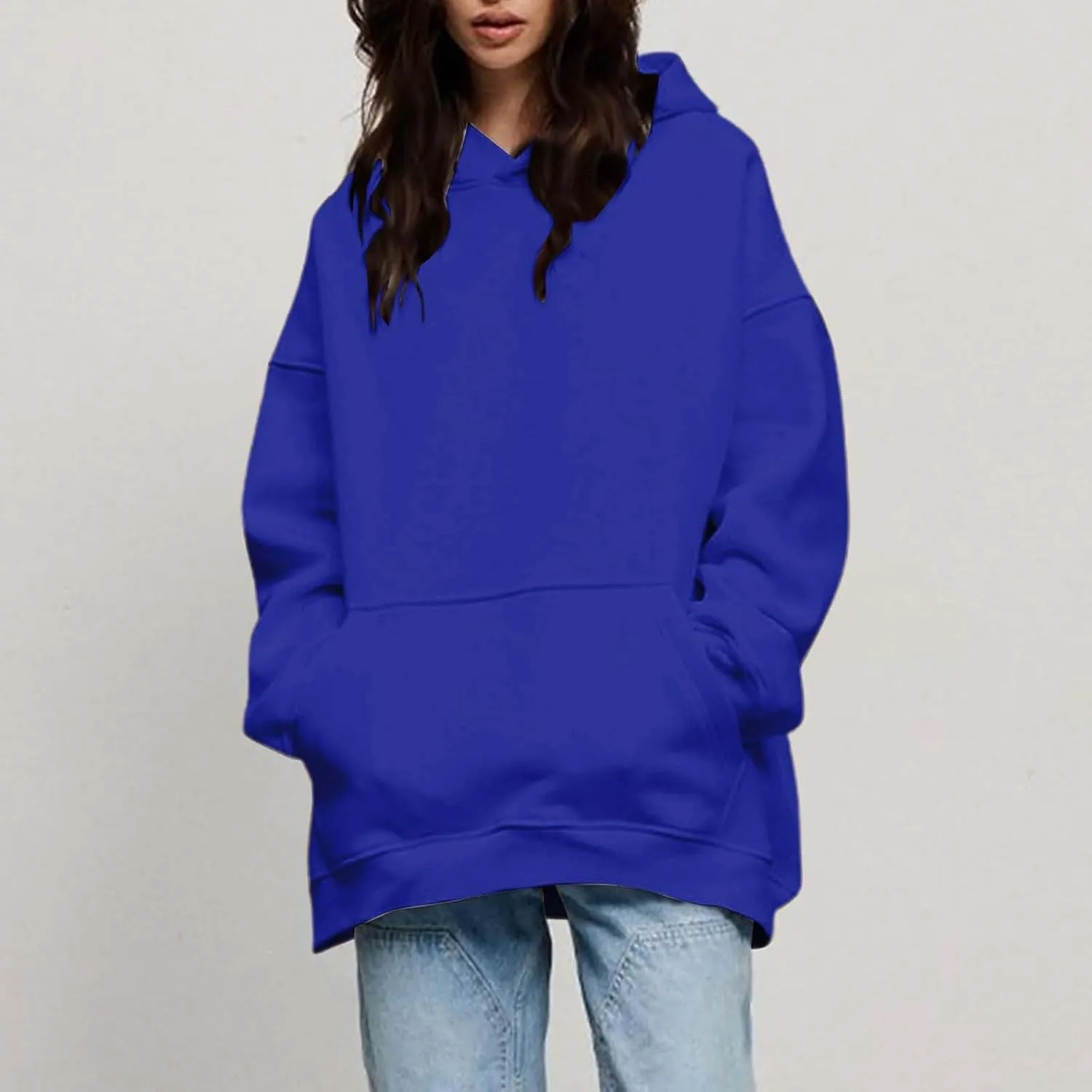 Women Oversized Hoodies Fleece Hooded Sweatshirts With Pockets Casual Long Sleeve Drop Shoulder Pullover
