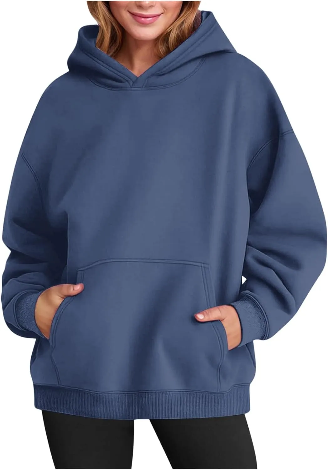 Women Plain Oversized Hoodies Crewneck Hooded Sweatshirt Y2K Cute Pullover Sweater Comfy Fall Outfits Clothes 2024