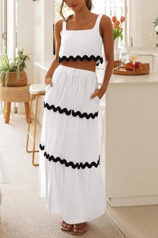 Women Sexy Two Piece Maxi Skirt Set Sleeveless Cropped Tank Tops and Long Skirt Summer Vacation Beach Outfits