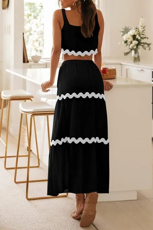 Women Sexy Two Piece Maxi Skirt Set Sleeveless Cropped Tank Tops and Long Skirt Summer Vacation Beach Outfits