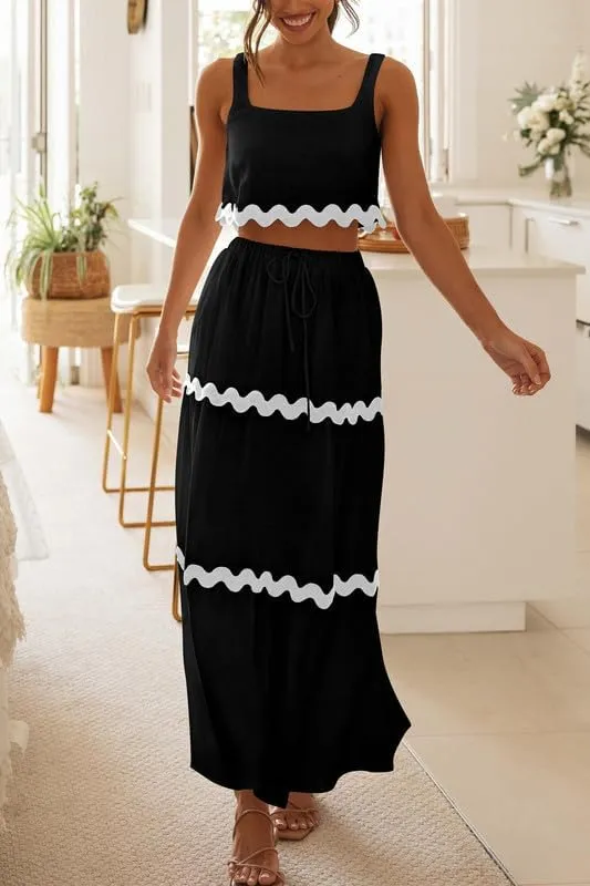 Women Sexy Two Piece Maxi Skirt Set Sleeveless Cropped Tank Tops and Long Skirt Summer Vacation Beach Outfits