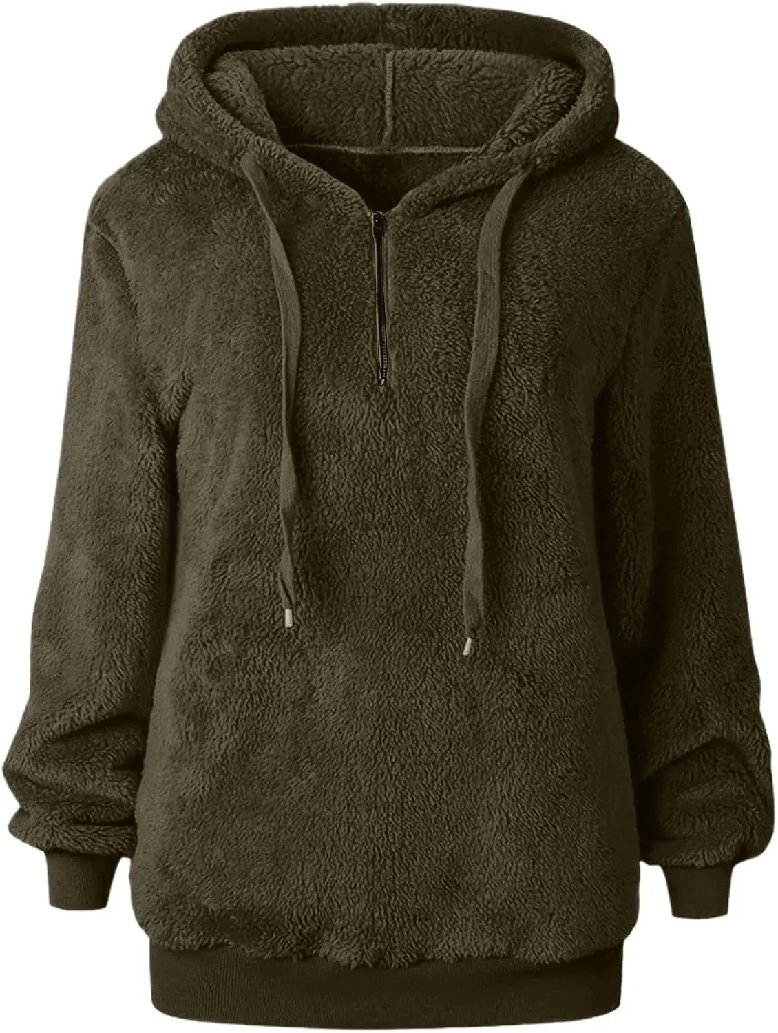 Women Sherpa Hoodie Fuzzy Fleece Quarter Zip Pullover Loose Comfy Plush Sweatshirt with Pockets Cute Winter Clothes