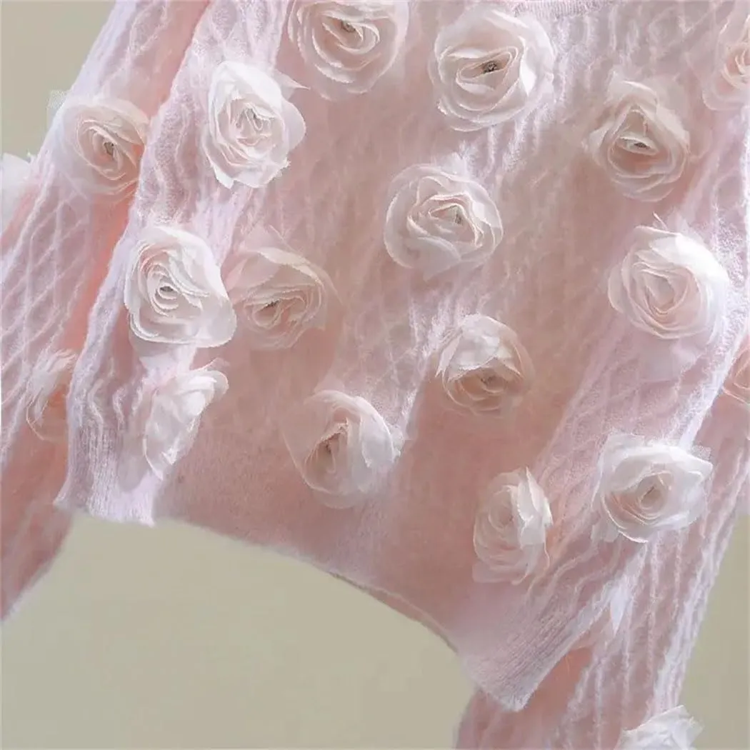 Women Solid Color Long Sleeve V-Neck Spring-Autumn Pullovers Thin Fashion Sweater with 3D Flower Decoration