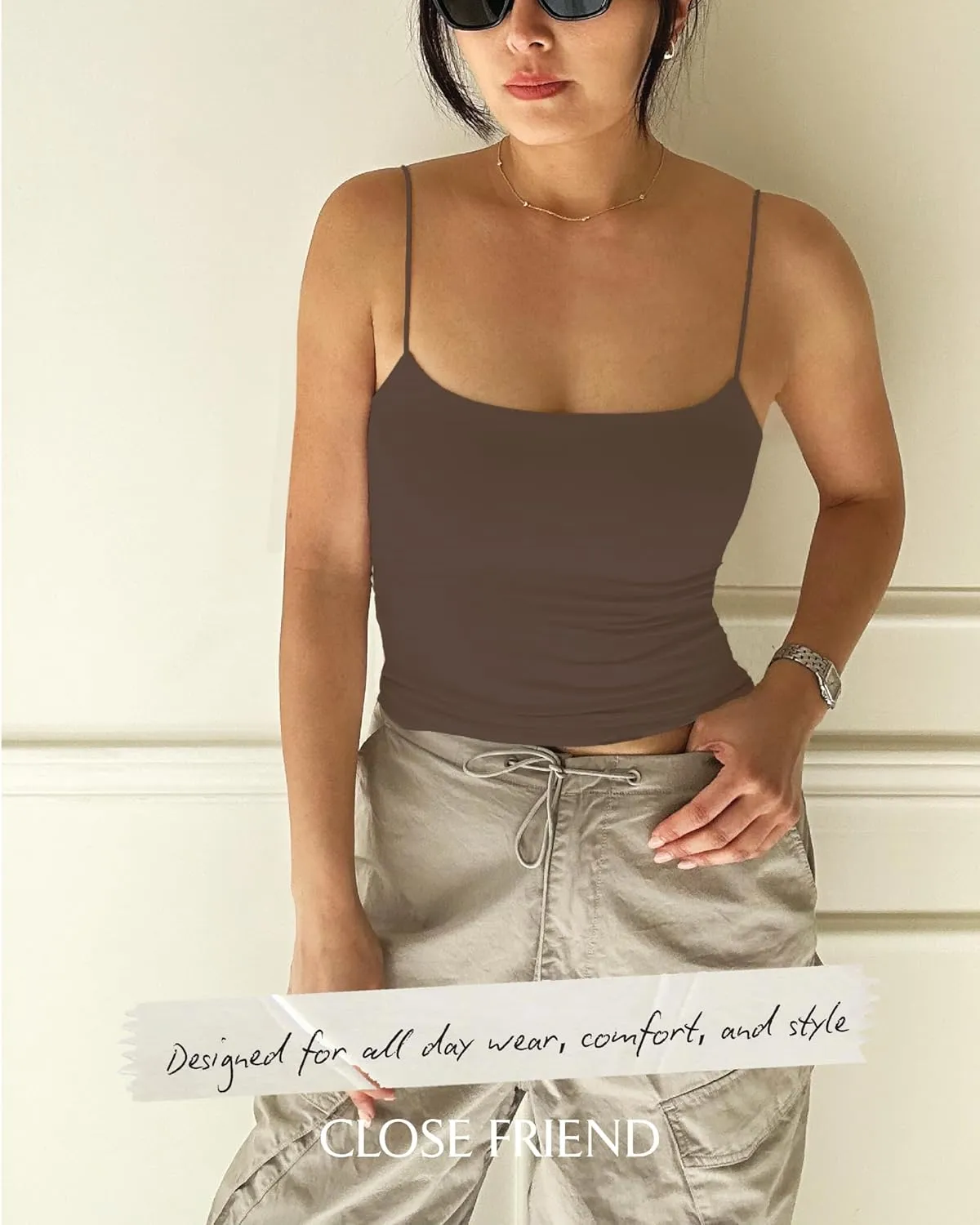 Women Summer Thin Strap Tank TOP - Double Layer Sexy CAMI - Basic Casual Going Out Shirt Spaghetti Strap