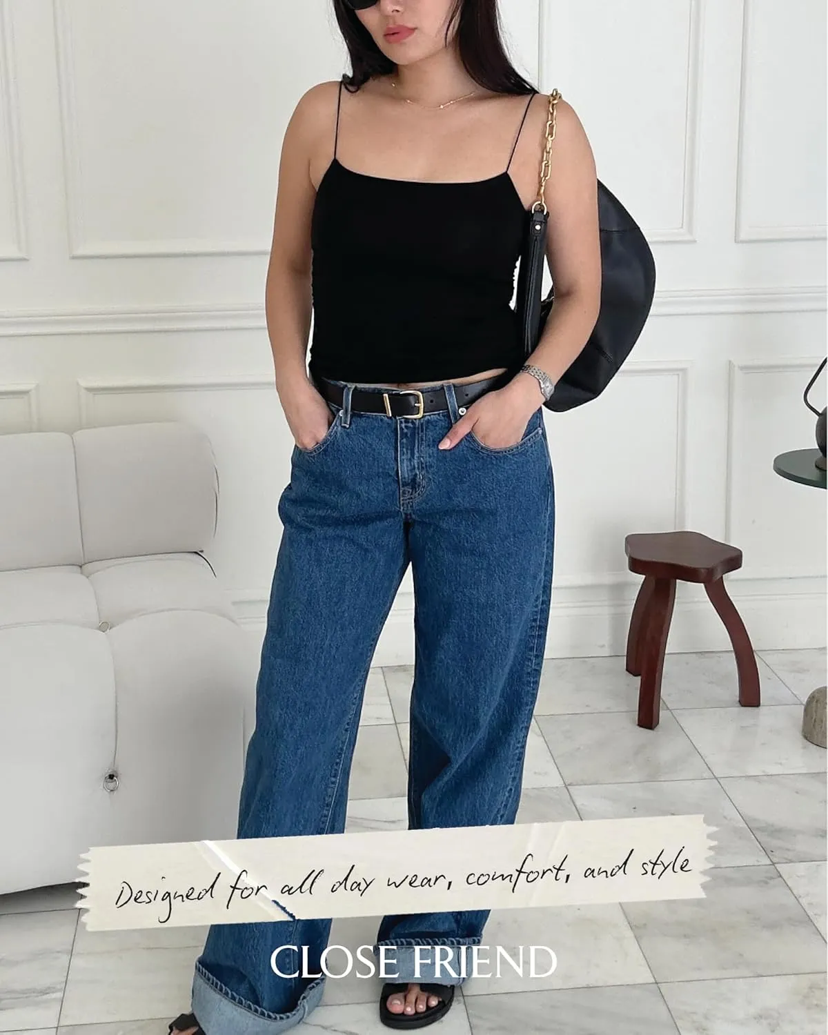 Women Summer Thin Strap Tank TOP - Double Layer Sexy CAMI - Basic Casual Going Out Shirt Spaghetti Strap