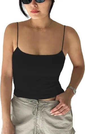Women Summer Thin Strap Tank TOP - Double Layer Sexy CAMI - Basic Casual Going Out Shirt Spaghetti Strap