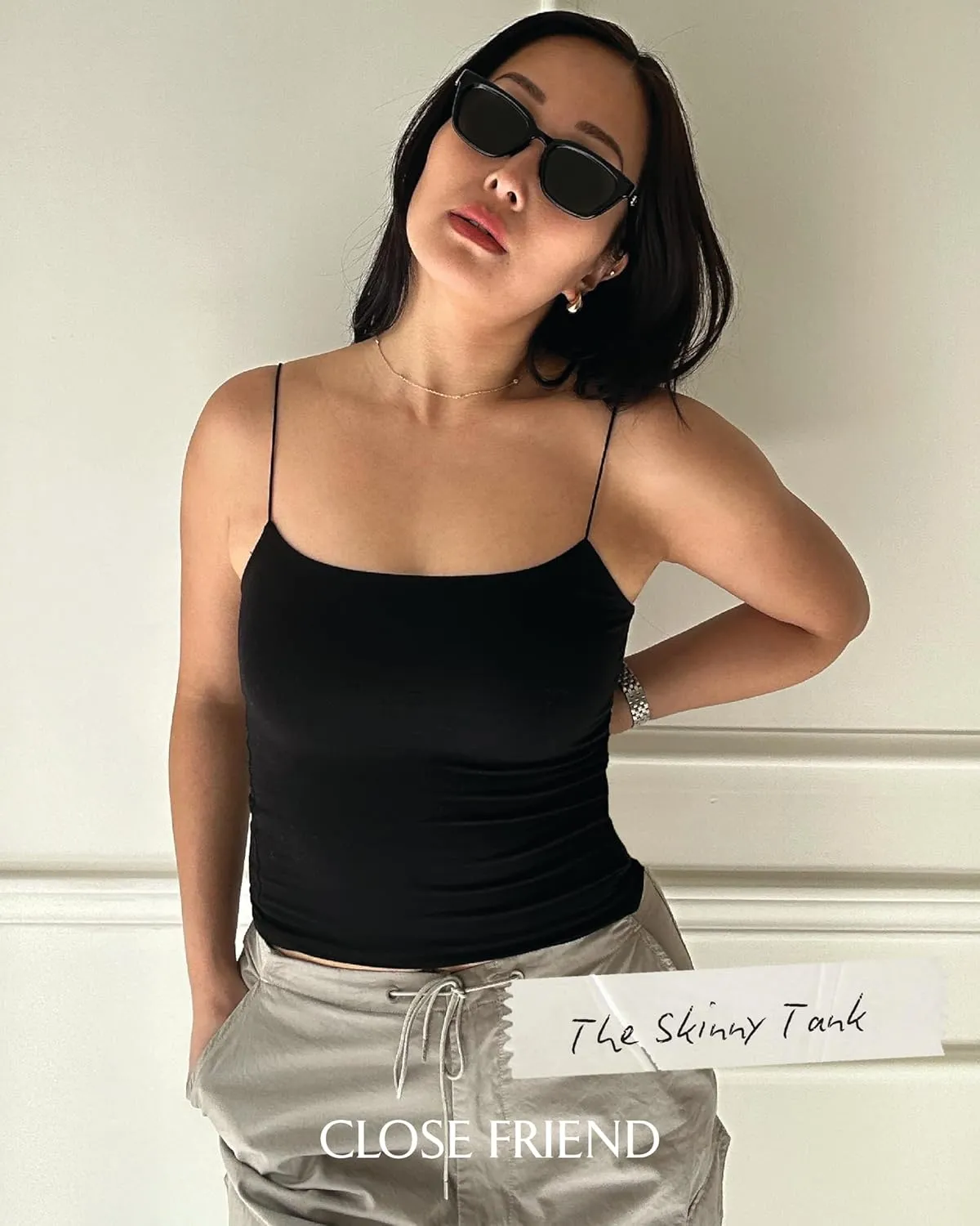 Women Summer Thin Strap Tank TOP - Double Layer Sexy CAMI - Basic Casual Going Out Shirt Spaghetti Strap
