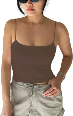 Women Summer Thin Strap Tank TOP - Double Layer Sexy CAMI - Basic Casual Going Out Shirt Spaghetti Strap