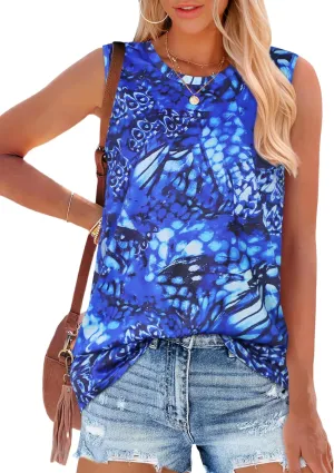 Women Summer Tops Sleeveless Tank Floral Casual Cute Loose Fit Cute T-Shirt Tunic
