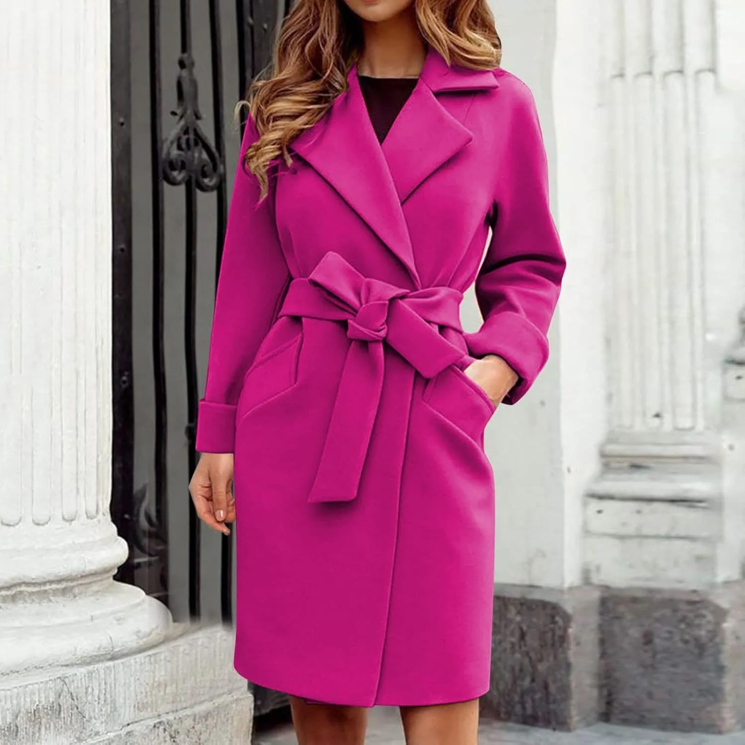 Women Trendy Trench Coat Classic Business Blazers Coat Lapel Peacoat Solid Overcoat Fall Winter Temperament Outwear
