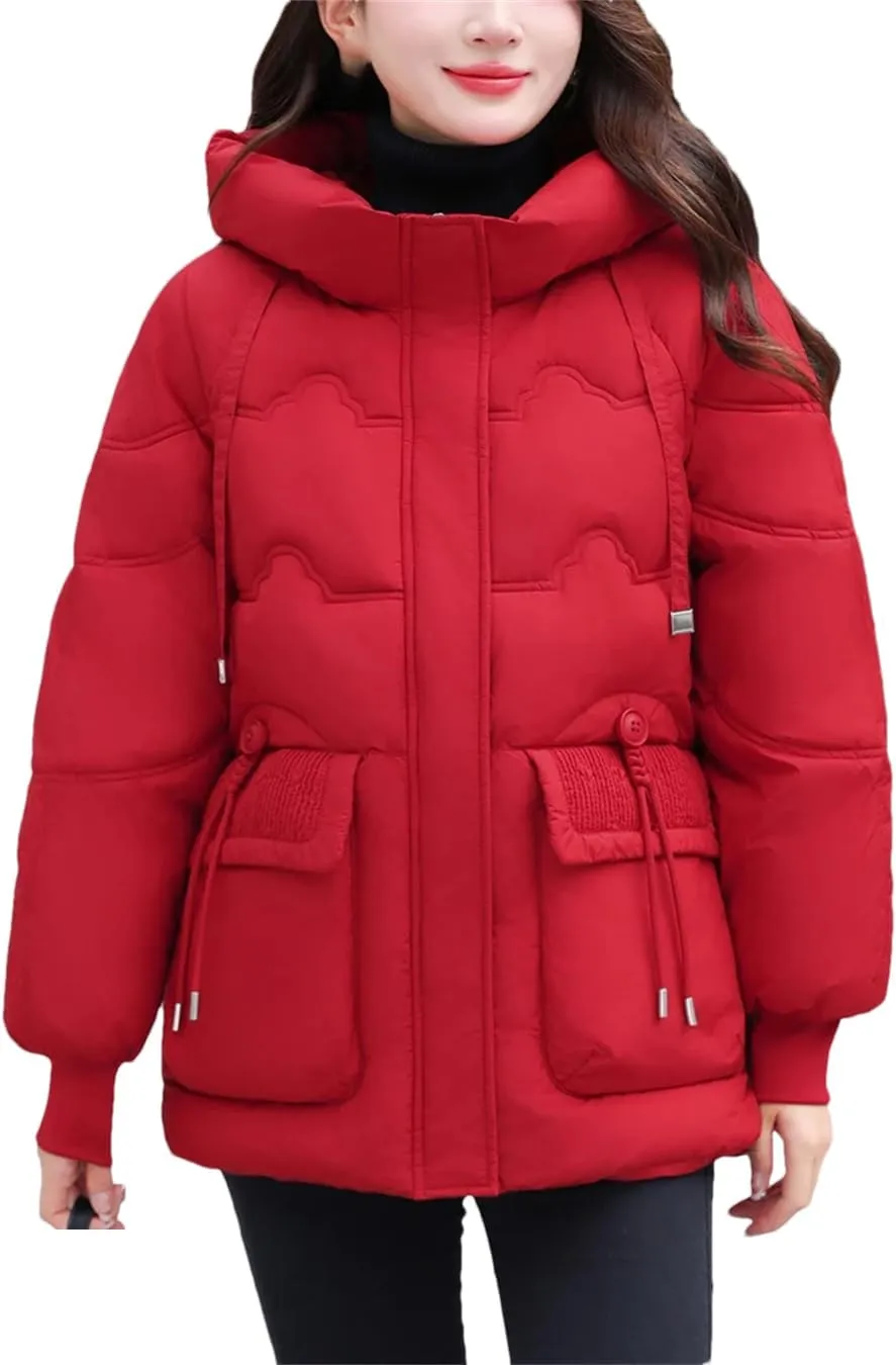 Women Winter Coat Hooded Thicken Jacket Warm Cotton Padded Parkas Long Sleeve Pocket Winter Coat