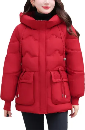 Women Winter Coat Hooded Thicken Jacket Warm Cotton Padded Parkas Long Sleeve Pocket Winter Coat