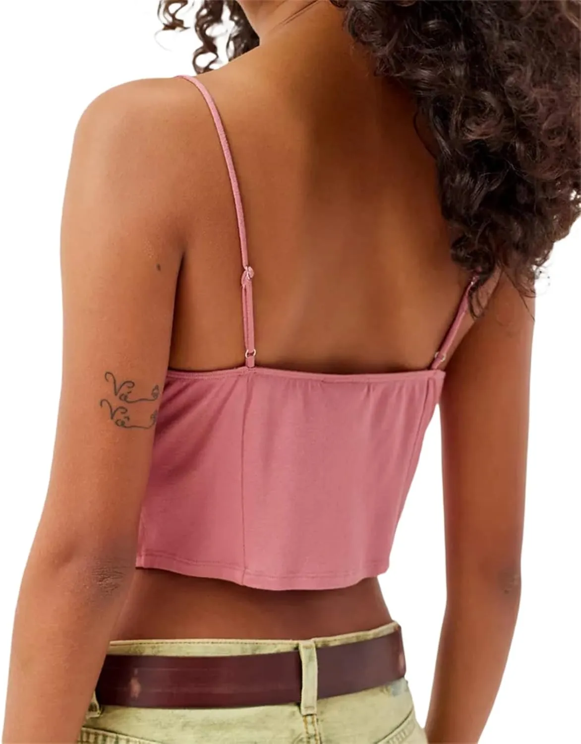 Women Y2K Sexy Tie Front Crop Top Spaghetti Strap Sleeveless Camisole Vest Summer Backless Going Out Cami Tank Tops