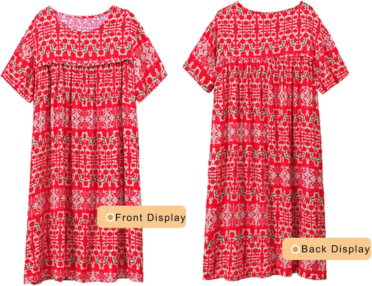 Women's Baggy Boho Floral Midi Dresses Casual Loose Summer Short Sleeve Beach Vacation Tshirt Dress with Pockets