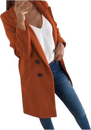 Women's Basic Wool Blend Pea Coats,Essential Double Breasted Midi Wool Blend Pea Coats Blazer Warm Winter Big Jackets