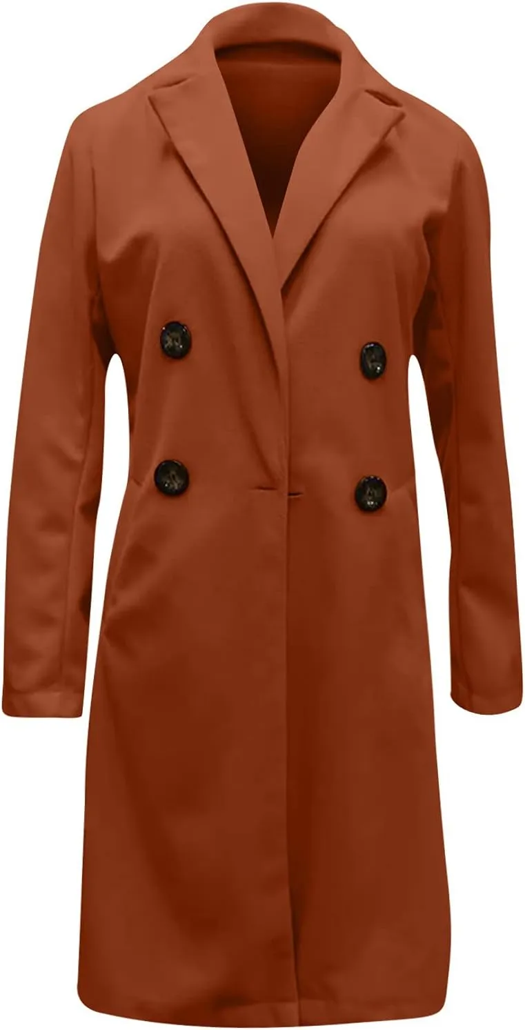 Women's Basic Wool Blend Pea Coats,Essential Double Breasted Midi Wool Blend Pea Coats Blazer Warm Winter Big Jackets