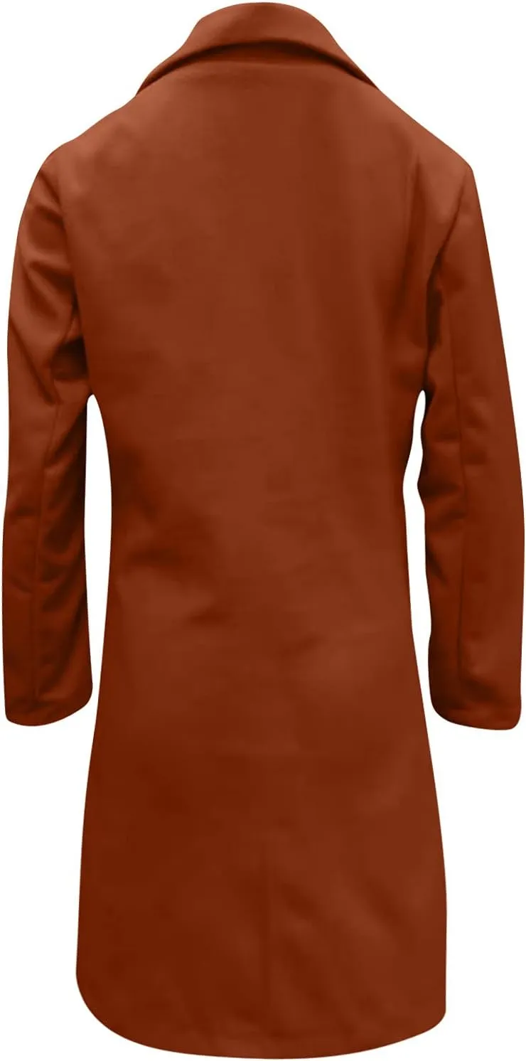 Women's Basic Wool Blend Pea Coats,Essential Double Breasted Midi Wool Blend Pea Coats Blazer Warm Winter Big Jackets