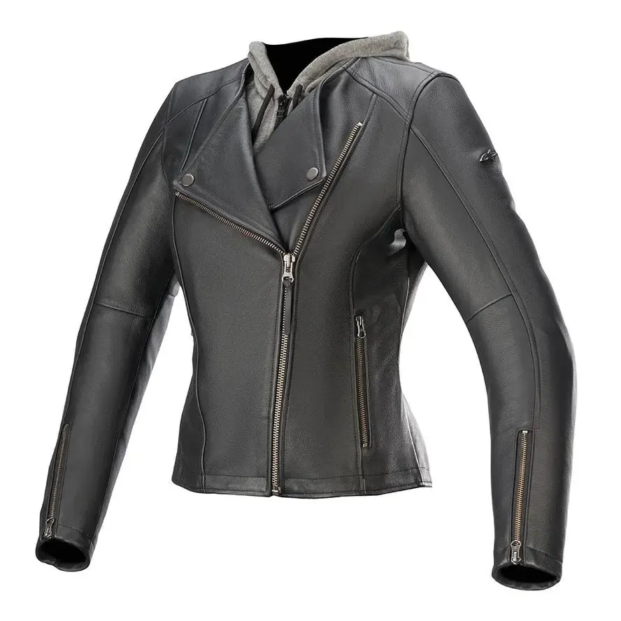 Women's Black Hooded Real Leather Jacket By TJS