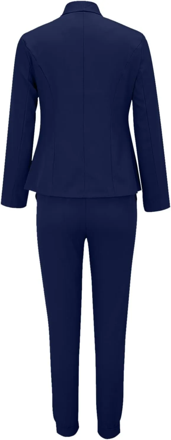 Womens Business Casual Sets 2 Piece Outfits Office Work Long Sleeve Blazer Jacket Drawstring Pants Trendy Suit Sets