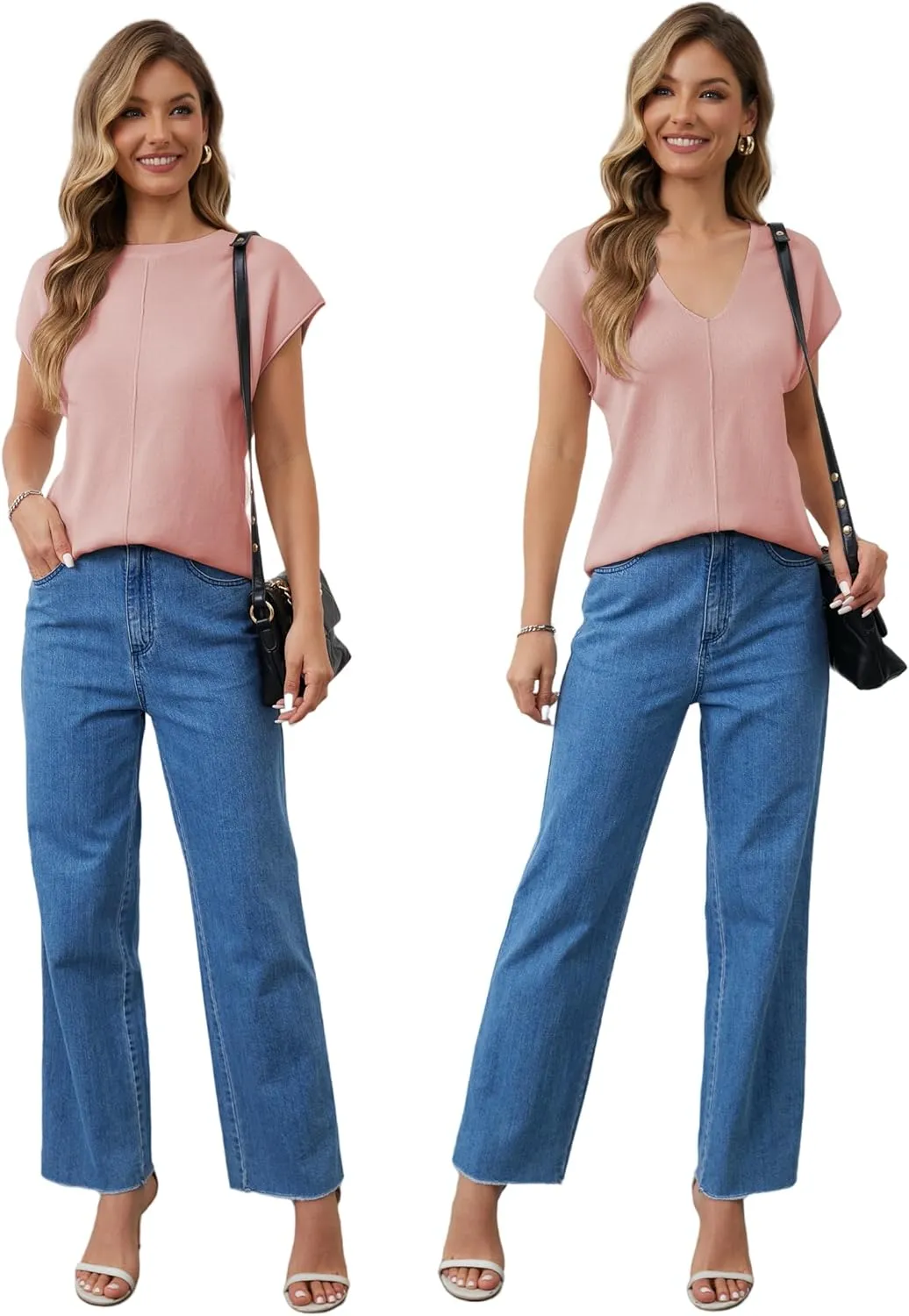 Womens Cap Sleeve Tops Summer Knit Vest Crew V Neck Tank Top Casual Loose Sweater