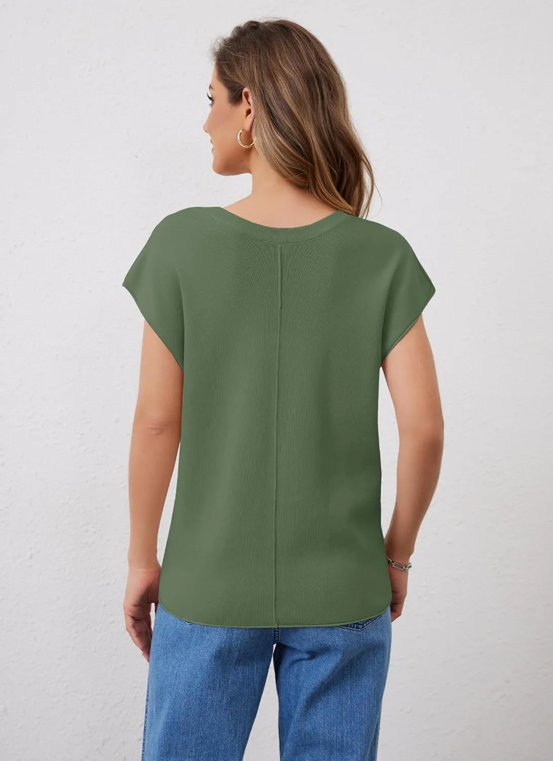 Womens Cap Sleeve Tops Summer Knit Vest Crew V Neck Tank Top Casual Loose Sweater