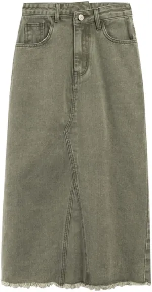 Women's Casual Stretch Denim Skirt with high Waisted Slit Long Denim Skirt Pocket (Medium,Medium,Regular,Regular) Green