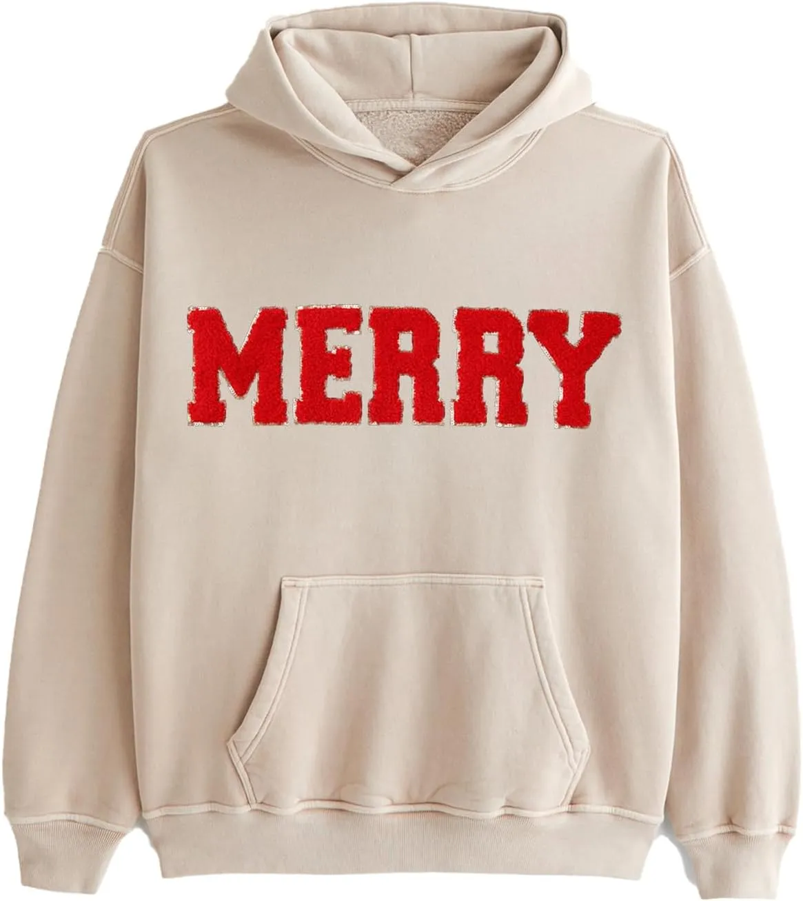 Womens Christmas Hoodie Merry Letter Printed Pullover Tops Oversized Long Sleeve Sweatshirts Xmas Holiday Tops