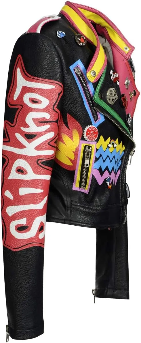 Women's classic badge slim jacket personalized rivet punk short Motorcycle Jacket