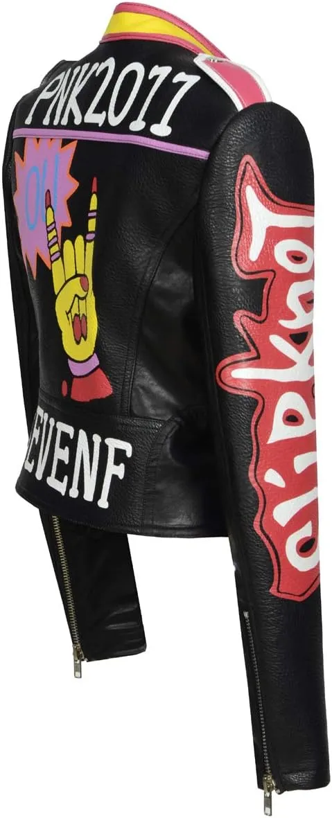 Women's classic badge slim jacket personalized rivet punk short Motorcycle Jacket