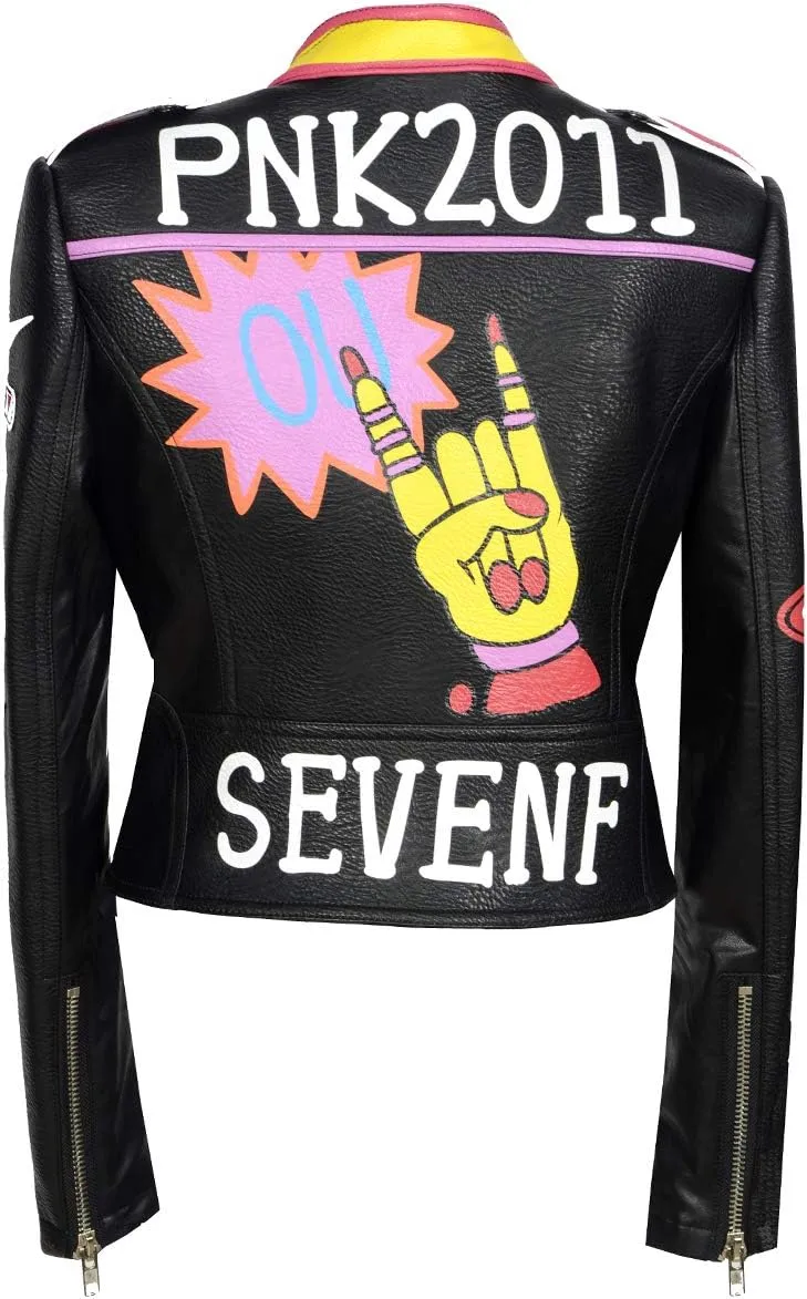 Women's classic badge slim jacket personalized rivet punk short Motorcycle Jacket