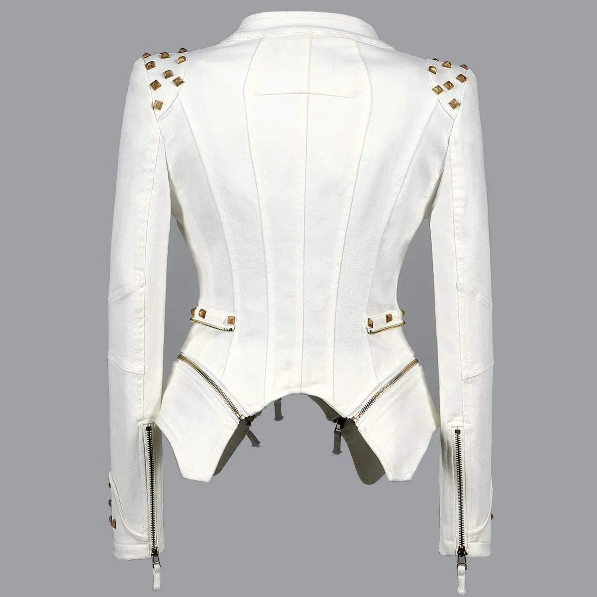 Women's classic denim jacket personalized rivet punk dovetail Motorcycle Jacket