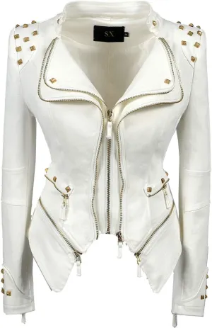 Women's classic denim jacket personalized rivet punk dovetail Motorcycle Jacket