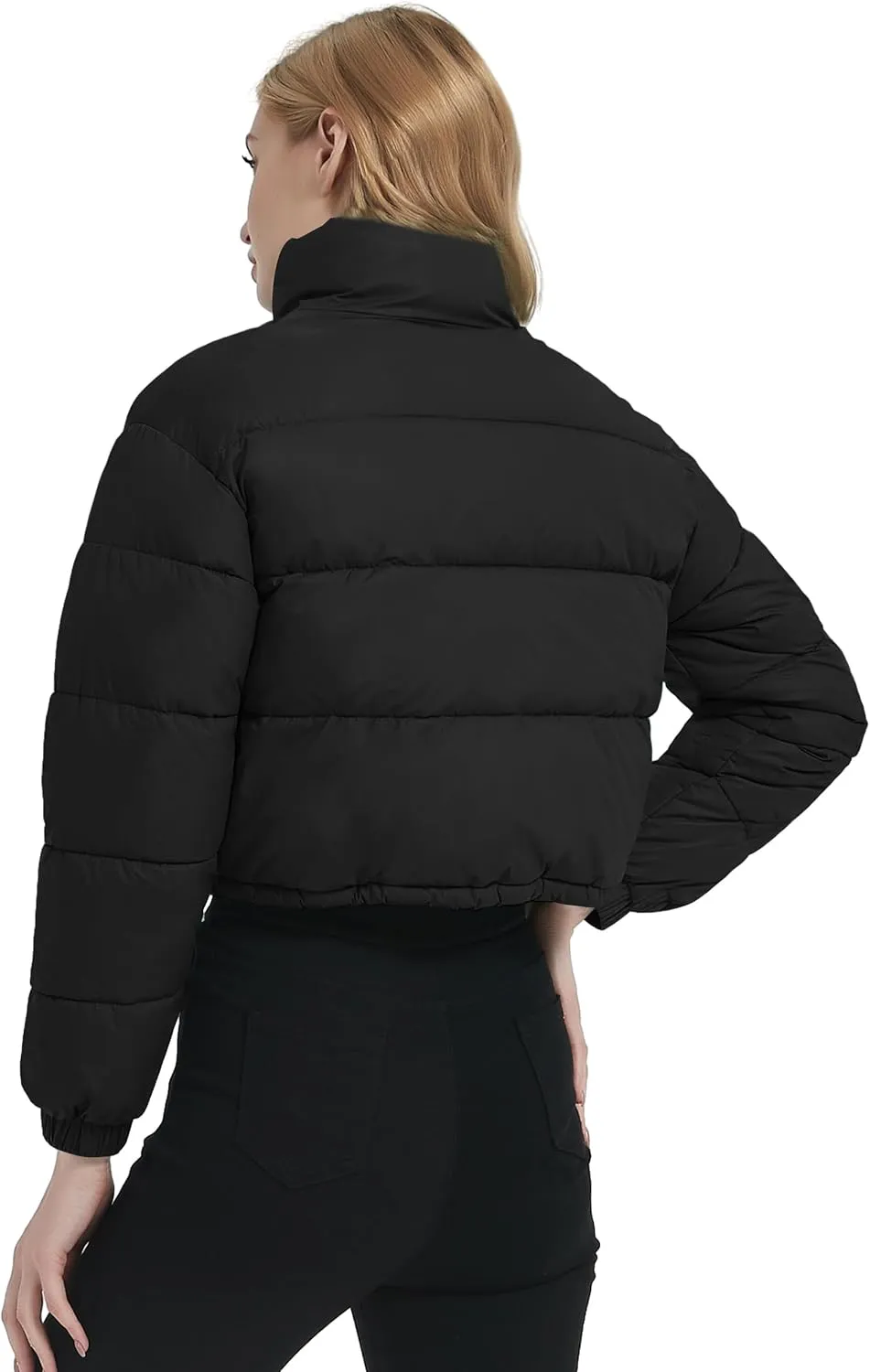 Womens Cropped Puffer Jacket Zip-Up Padded Quilted Short Coats Drawstring Winter Down Coat