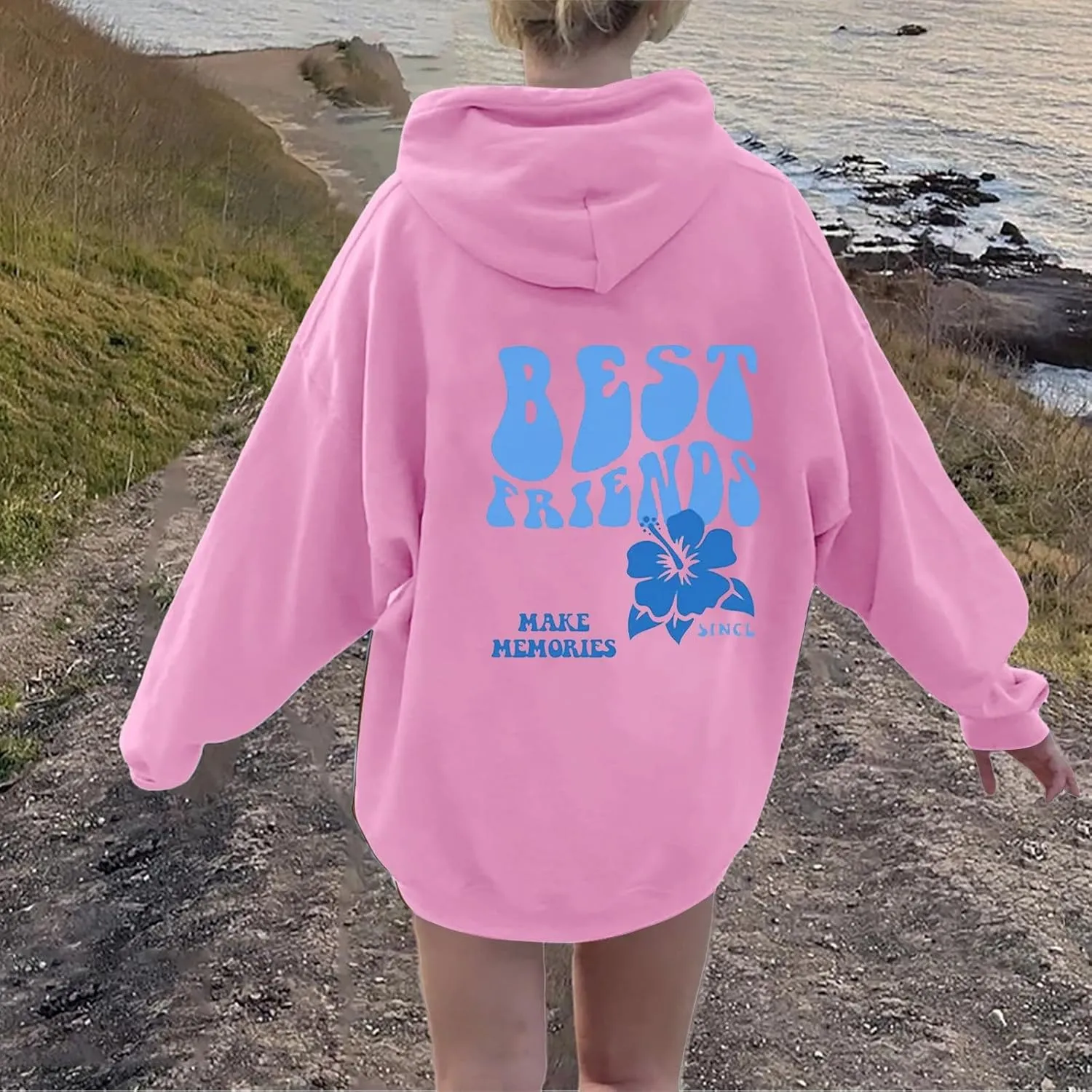 Womens Cute Hoodies Pink Hoodie Long Sleeve Oversized Letter Print Graphic Sweatshirts Teen Girl Y2K Preppy Clothes