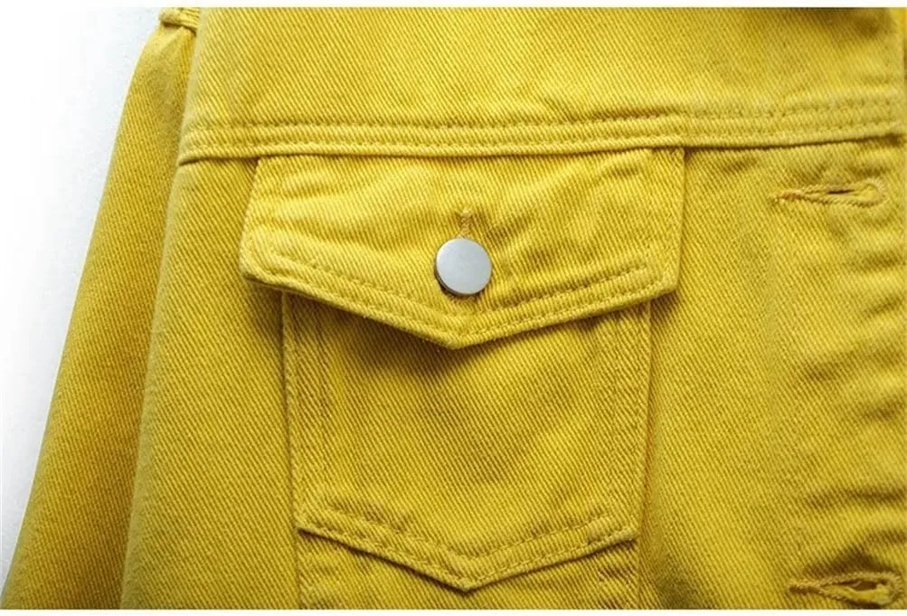 Women's Denim Cotton Button Denim Jean Jacket Long Sleeve Solid Color Jacket With Pockets