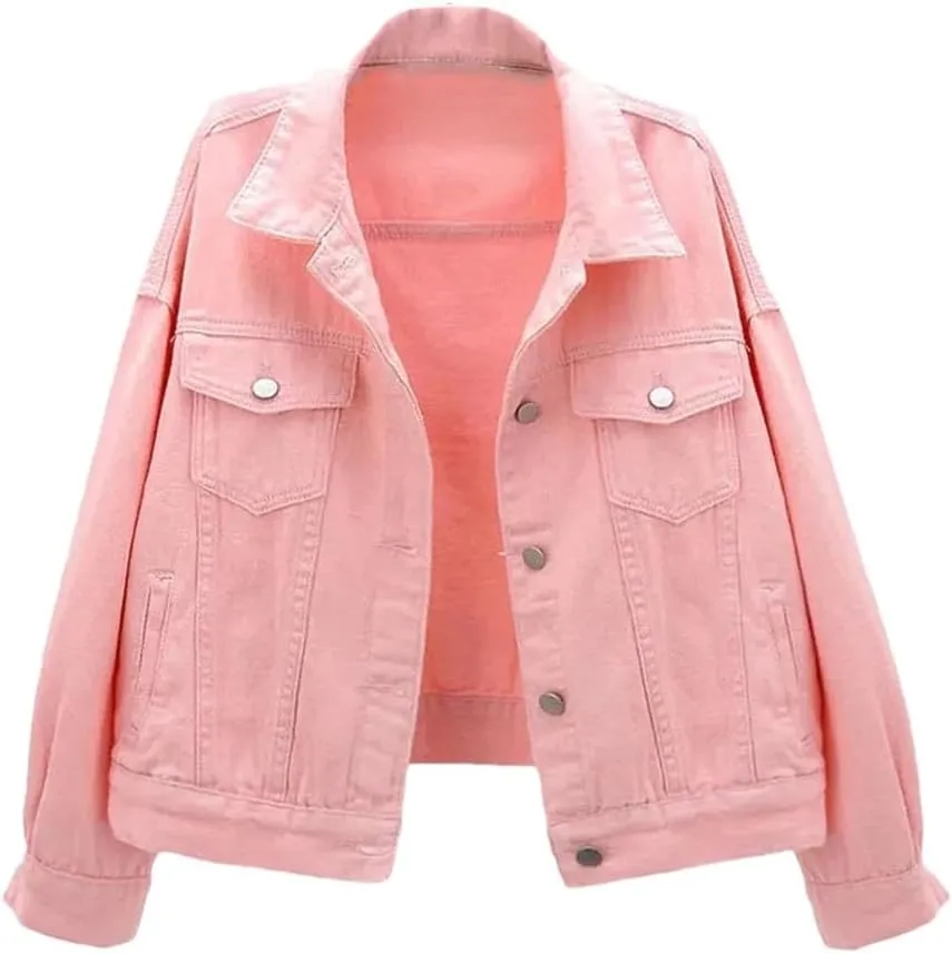 Women's Denim Cotton Button Denim Jean Jacket Long Sleeve Solid Color Jacket With Pockets