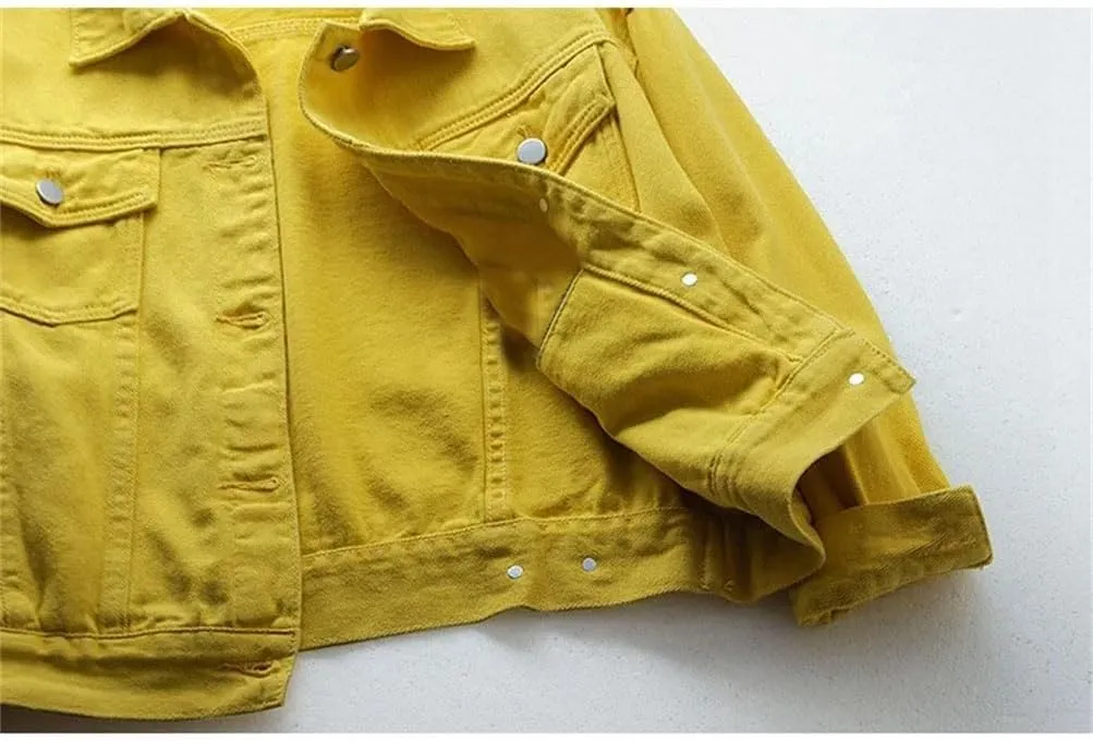Women's Denim Cotton Button Denim Jean Jacket Long Sleeve Solid Color Jacket With Pockets