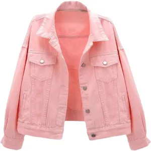 Women's Denim Cotton Button Denim Jean Jacket Long Sleeve Solid Color Jacket With Pockets